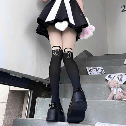 Cute Cartoon Kitty Print Lolita Stockings Tights - Black