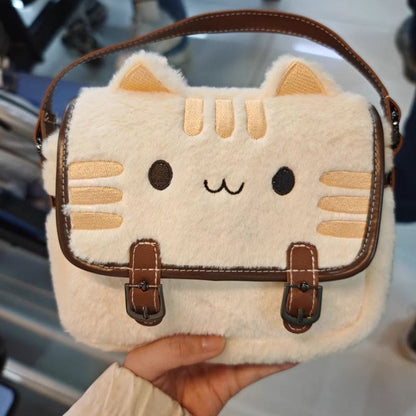 Cute Cat Furry Mini Bag - square cat bag / bag + shoulder