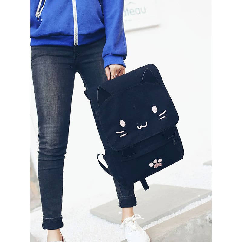 Cute Cat Paw College Black Backpacks - Pink Paw