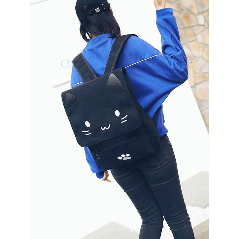 Cute Cat Paw College Black Backpacks - White Paw