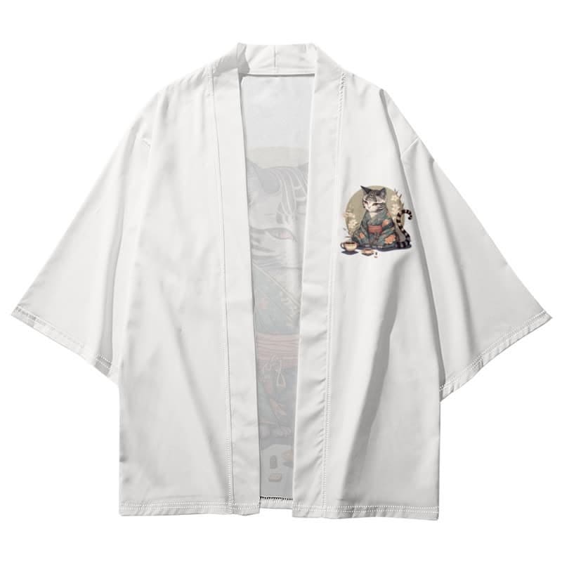 Cute Cat Warriors Print Cardigan Kimono Outerwear