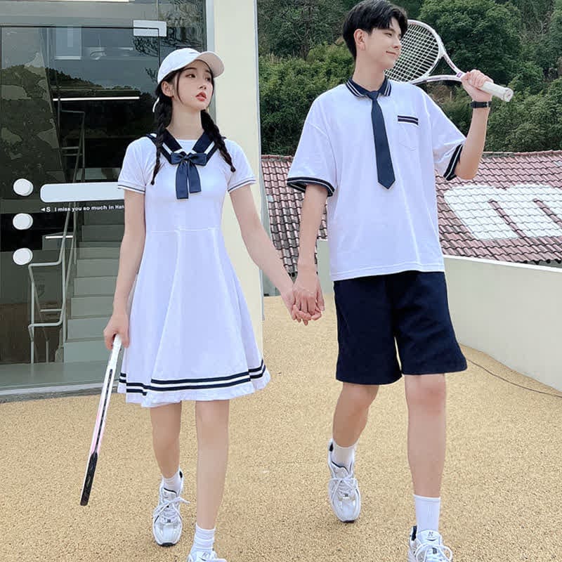 Cute Couple Sailor Collar Dress T-Shirt Shorts