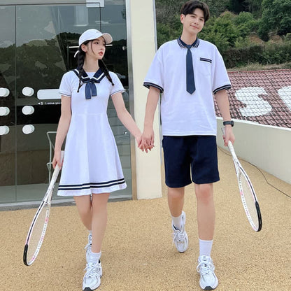 Cute Couple Sailor Collar Dress T-Shirt Shorts