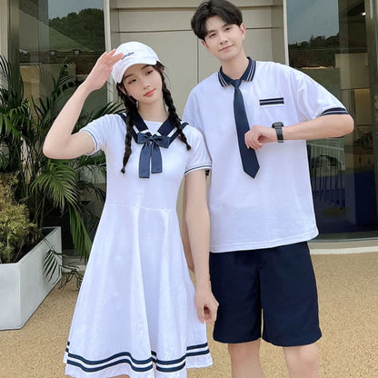 Cute Couple Sailor Collar Dress T-Shirt Shorts