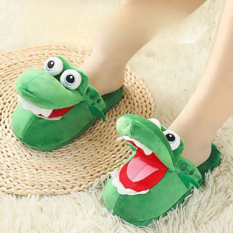 Cute Crocodile Plush Slippers - Green / 27-30(child)