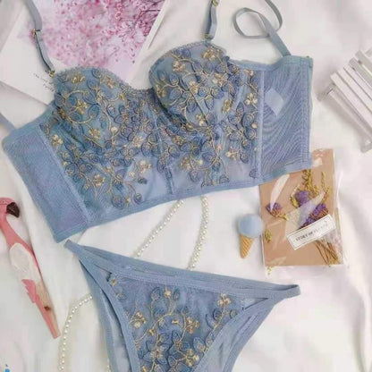 Cute Flower Embroidered Lace Lingerie Set MK16385