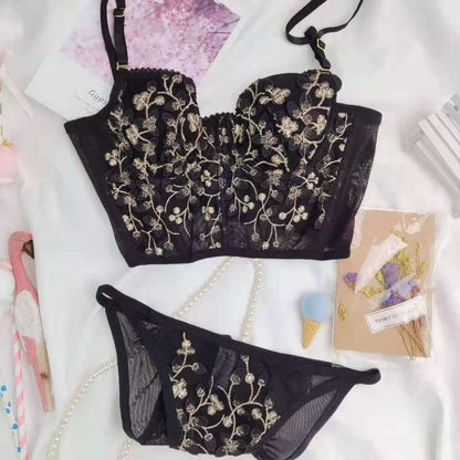 Cute Flower Embroidered Lace Lingerie Set MK16385