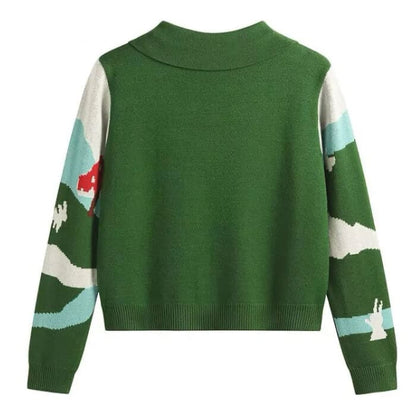 Cute Green Mushroom Collar Cardigan - Cardigan