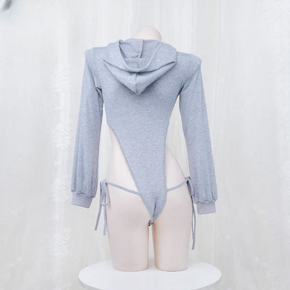 Cute Grey Hooded Bodysuit Sweater ON901 - grey / F