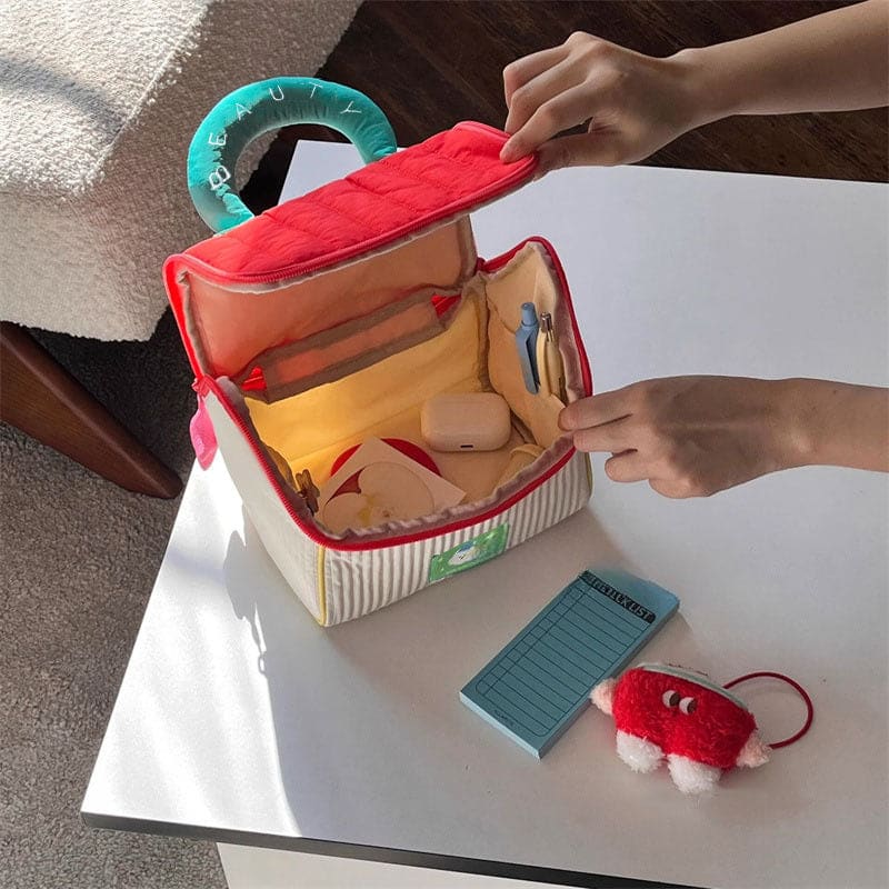 Cute House Makeup Storage Bag - Red