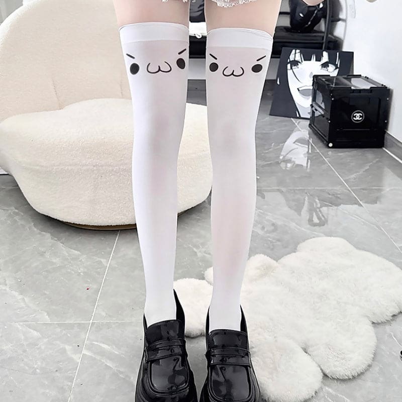 Cute Japanese Emoji Knee Socks - E / one size fits all