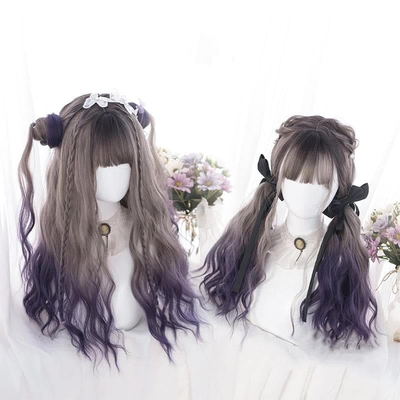 Cute Lolita Gray Gradient Dark Purple Curly Wig MM1662 - wig