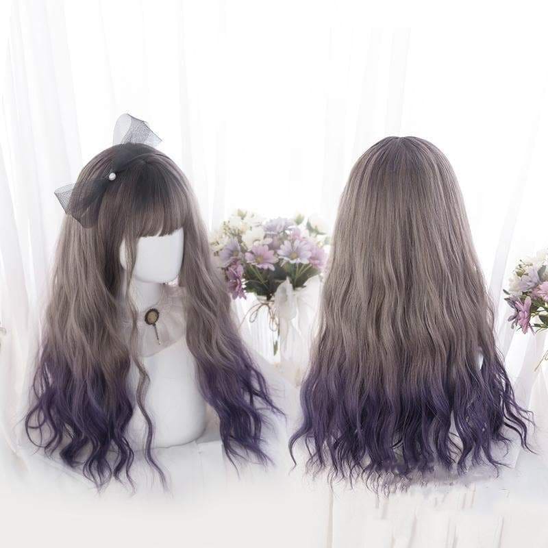 Cute Lolita Gray Gradient Dark Purple Curly Wig MM1662 - wig