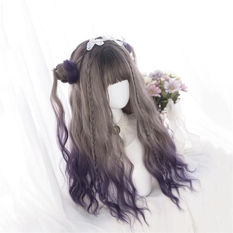 Cute Lolita Gray Gradient Dark Purple Curly Wig MM1662 - wig