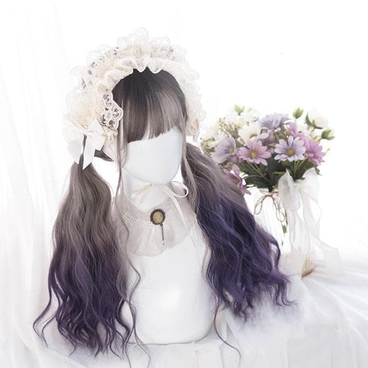 Cute Lolita Gray Gradient Dark Purple Curly Wig MM1662 - wig