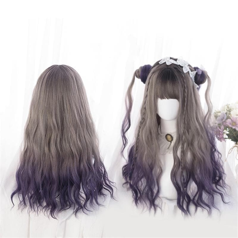 Cute Lolita Gray Gradient Dark Purple Curly Wig MM1662 - wig