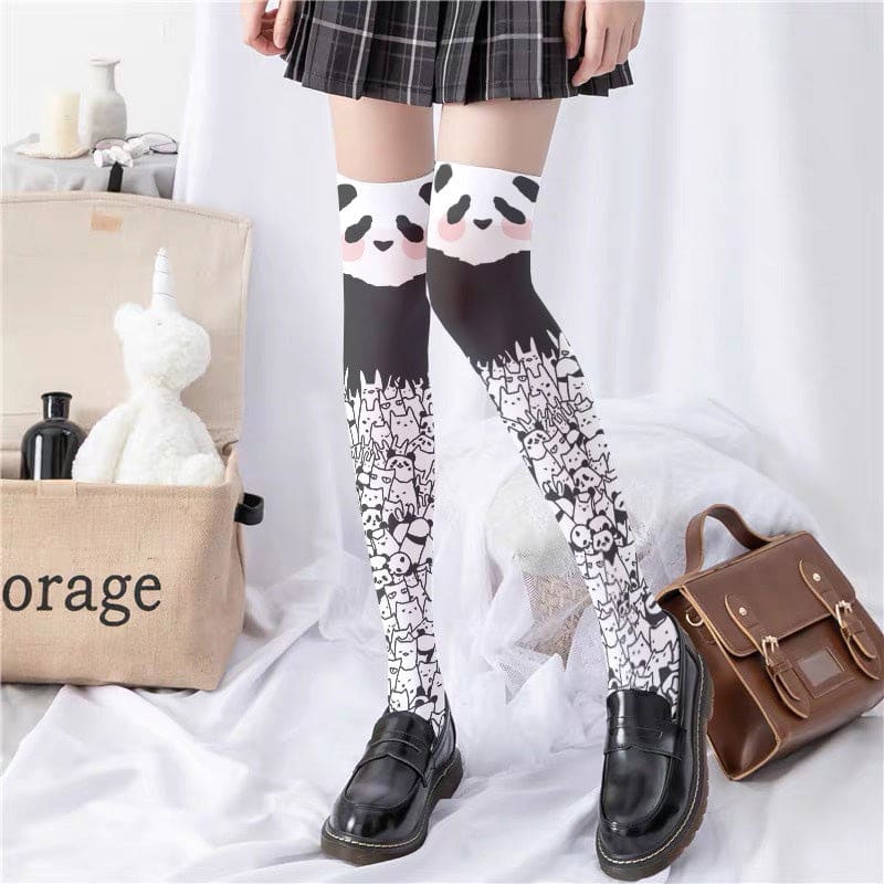 Cute Panda Pattern Print Lolita Stockings - Panda / One Size