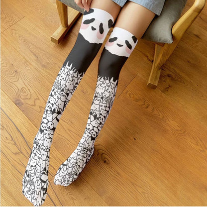 Cute Panda Pattern Print Lolita Stockings - Panda / One Size