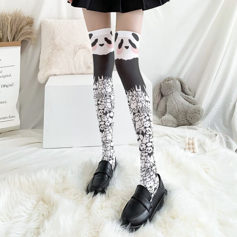 Cute Panda Pattern Print Lolita Stockings - Panda / One Size