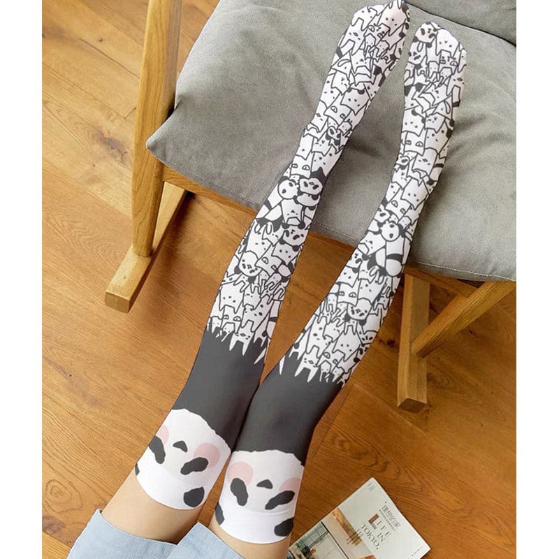 Cute Panda Pattern Print Lolita Stockings - Panda / One Size