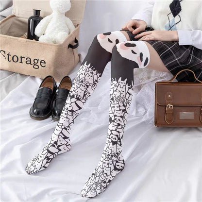 Cute Panda Pattern Print Lolita Stockings - Panda / One Size