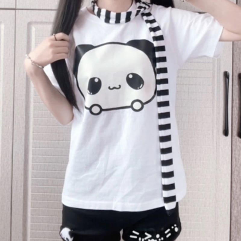 Cute Panda Top Pants - Panda White Top / S