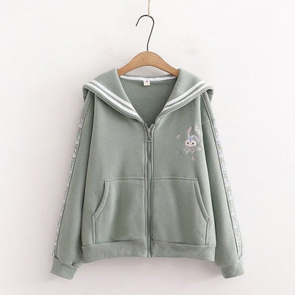 Cute Pink Fleece Cartoon Embroidery Zipper Jacket BM073