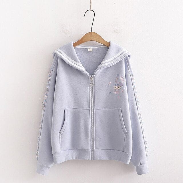 Cute Pink Fleece Cartoon Embroidery Zipper Jacket BM073