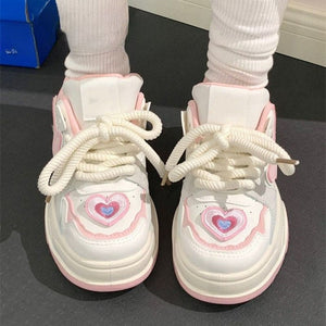 Cute Pink Heart Sneakers - Pink / 35/US5.5