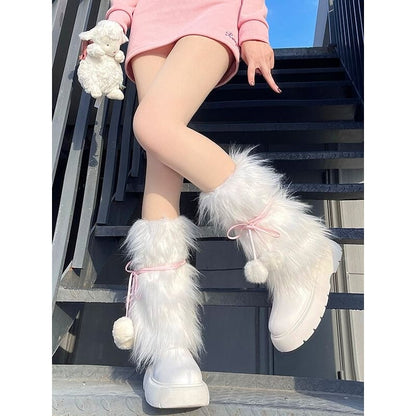 Cute Pompon Furry Leg Warmers - leg warmers