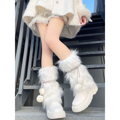 Cute Pompon Furry Leg Warmers - leg warmers