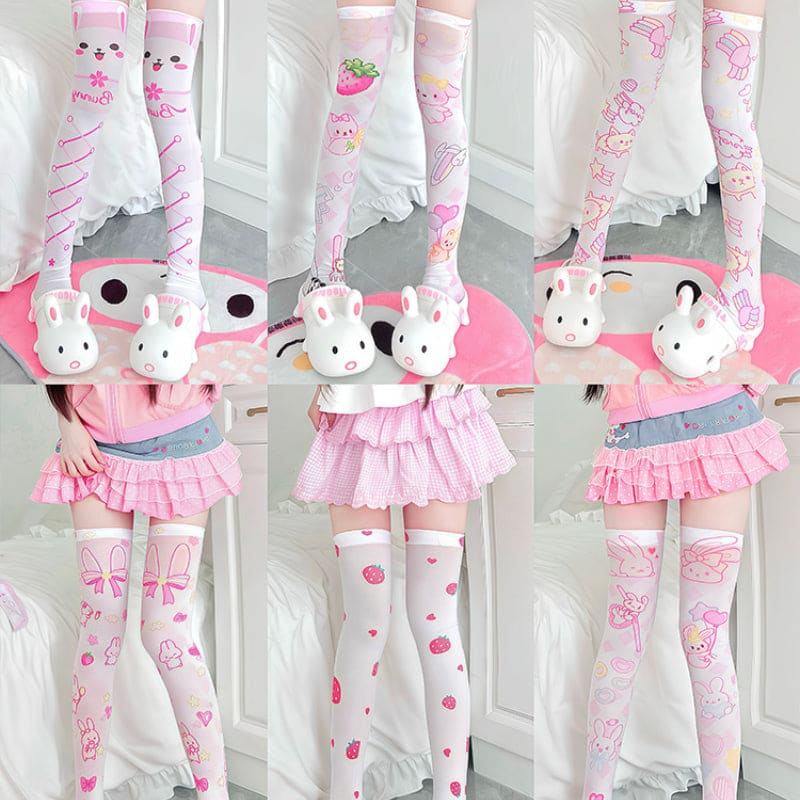 Cute Print Rabbit Thigh Socks