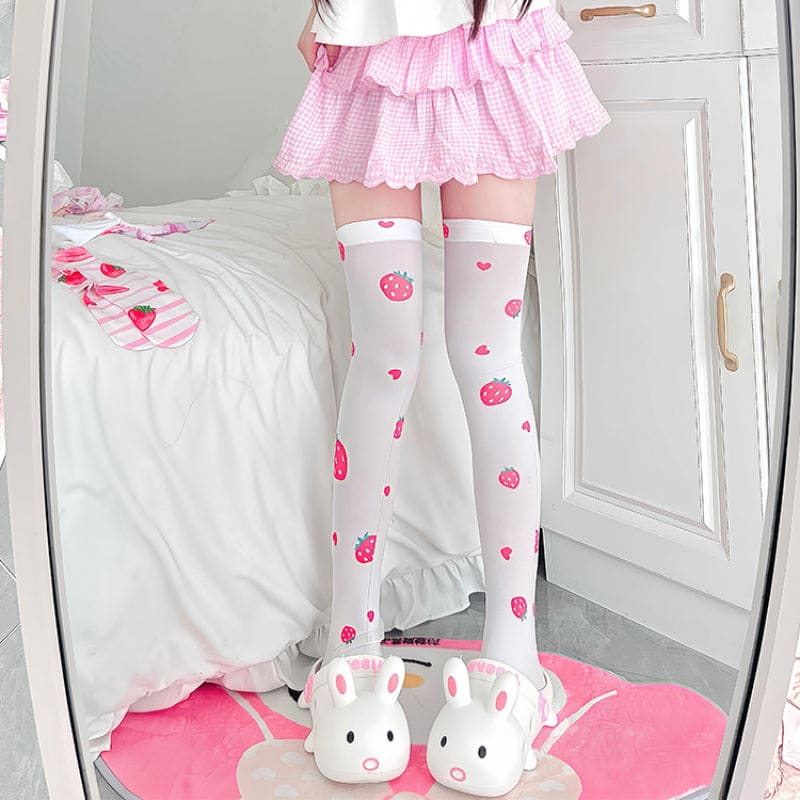 Cute Print Rabbit Thigh Socks - 5 strawberry / one size