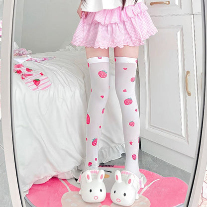 Cute Print Rabbit Thigh Socks - 5 strawberry / one size