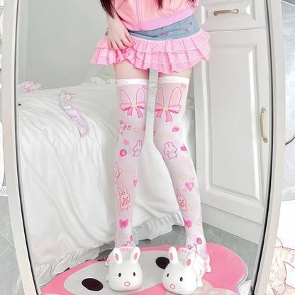 Cute Print Rabbit Thigh Socks - Printed Rabbit / one size