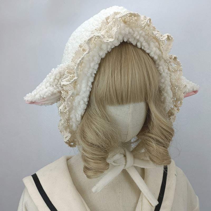 Cute Sheep Ears Lace Lolita Hat Warm