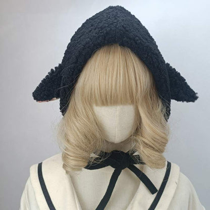 Cute Sheep Ears Lace Lolita Hat Warm - Black / M (56-58cm)