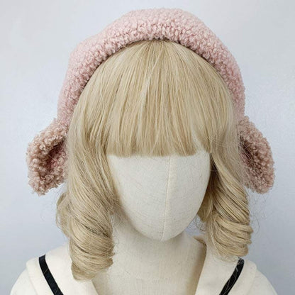 Cute Sheep Ears Woolen Lolita Beret - Pink / One Size