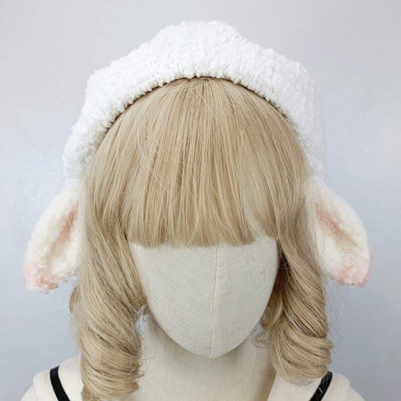 Cute Sheep Ears Woolen Lolita Beret - White / One Size