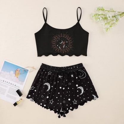 Cute Star Moon Shorts With Tank Tops Pajamas Set MK16155