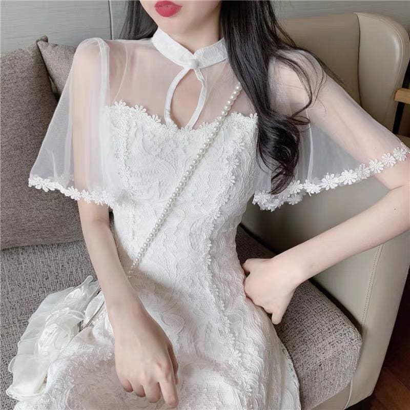 Cute White Elegant Flowers Summer Dress MM1213 - KawaiiMoriStore