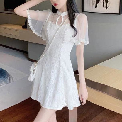 Cute White Elegant Flowers Summer Dress MM1213 - KawaiiMoriStore