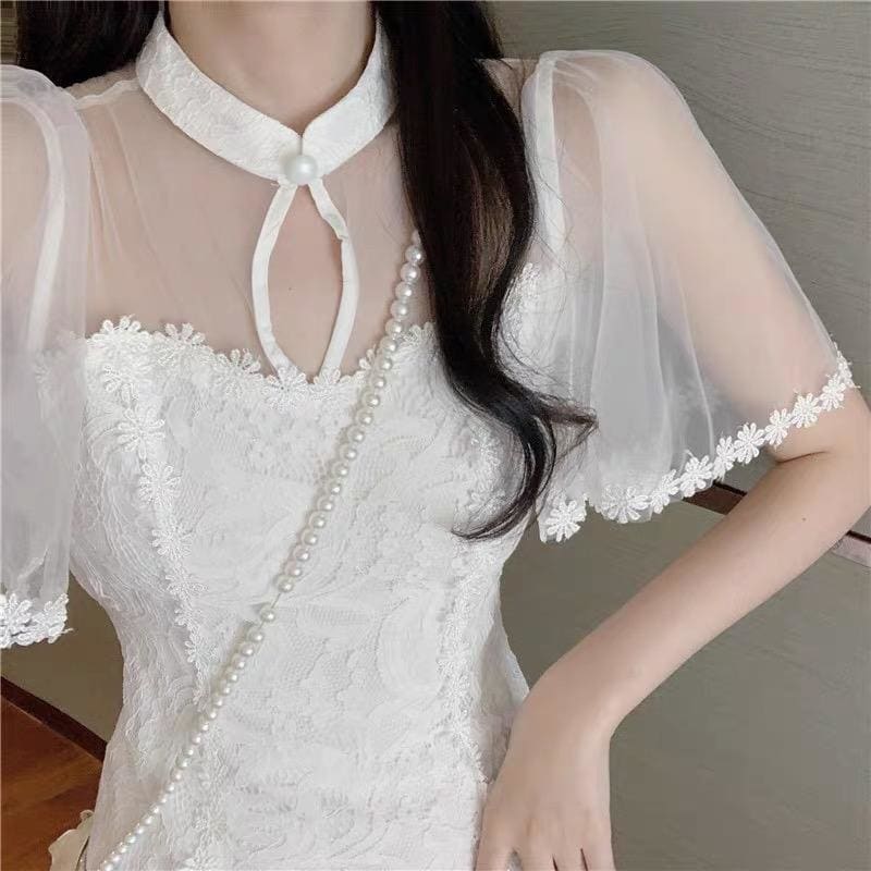 Cute White Elegant Flowers Summer Dress MM1213 - KawaiiMoriStore