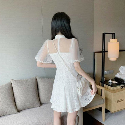 Cute White Elegant Flowers Summer Dress MM1213 - KawaiiMoriStore