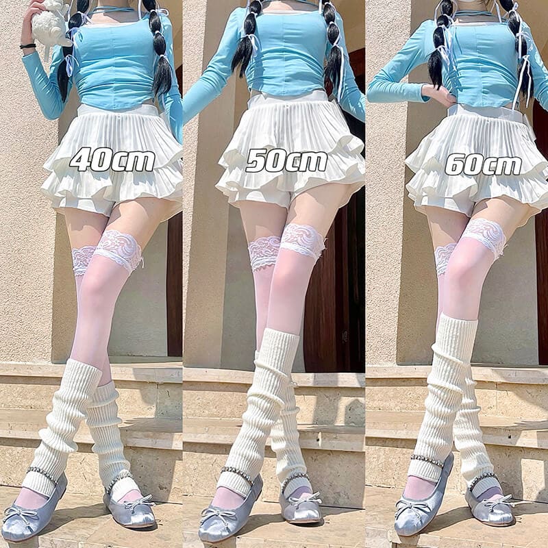 Cute White Pink Stockings and Leg Warmers - leg warmers