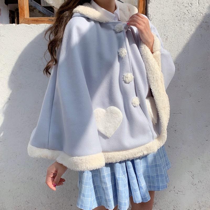 Cute Wings Ears Love Heart Hooded Short Cloak Coat