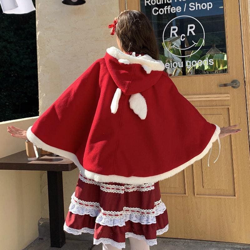 Cute Wings Ears Love Heart Hooded Short Cloak Coat