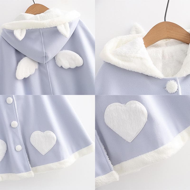 Cute Wings Ears Love Heart Hooded Short Cloak Coat