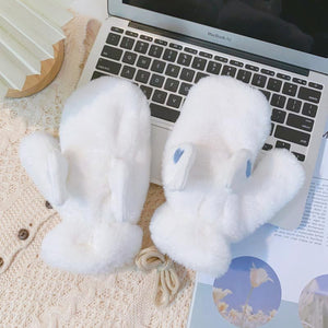 Cute Wings Warm Plush Gloves - White