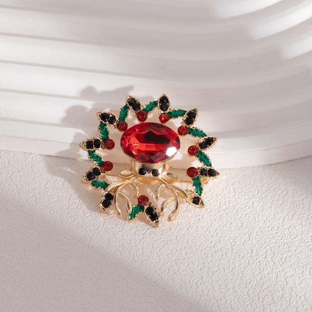 CZ Christmas Alloy Brooch - Z169-2 - Red / One Size